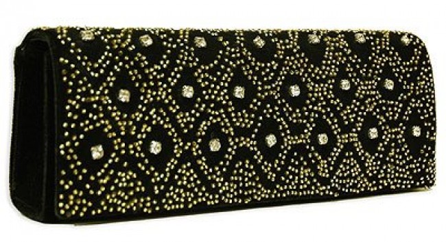 Evening Bag - Clutch - Velvet - Beaded + Rhinestone - Gold -BG-EV6542BGD